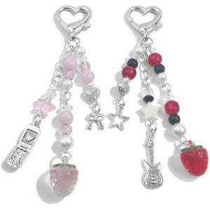 Kal-Porte-Clés Chat Mignon Avec Pince C?ur, Pendentif Chat Blanc Doux Et Perles, Charm Sac Y2k Adorable, Fait Main Pour Sac Et Clés De Voiture - Neuf
