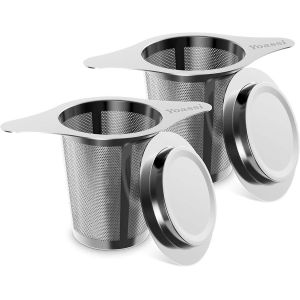 Tianyi-Filtre &Agrave; Th&eacute;,2pcs Infuseur &Agrave; Th&eacute; Trou Fin En 304 Acier Inoxydable, Passe-Th&eacute;s &Agrave; Manche Avec Deux Languettes Et Couvercle Universel Pour Th&eacute;i&egrave;re, Mug, Tasse, Bouteille - Neuf