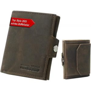 Senior-Slim Wallet Deluxe, Cuir De Buffle Marron Fonc&eacute; Avec Compartiment &Agrave; Monnaie Confortable, S, Portefeuille Rfid[L1139] - Neuf