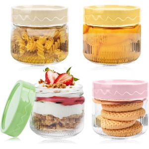 Tianyi-Overnight Oats Lot De 4 Bocaux En Verre De 250 Ml - R&eacute;cipients &Agrave; Oats Overnight - Bocaux De Conservation Vides - R&eacute;cipients En Verre R&eacute;utilisables Pour Yaourt, Pudding, Salade, Confiture - Neuf