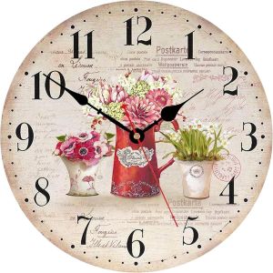 TZF-30 cm Pendule Murale, Vintage Fleurs Plantes Horloge, Bois Silencieuse Originale Pendule Murale pour Le Salon/Chambre/Salle de Bains/Cuisine - Neuf