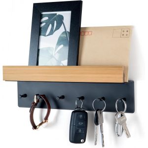 CAUC-Plaque &agrave; cl&eacute;s en bois avec &eacute;tag&egrave;re - Porte-cl&eacute;s avec 6 crochets - Pour entr&eacute;e, couloir, cuisine - Neuf