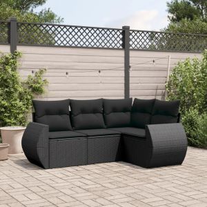 Prolenta Premium - Salon De Jardin 4 Pcs Avec Coussins Noir R&eacute;sine Tress&eacute;e - Neuf