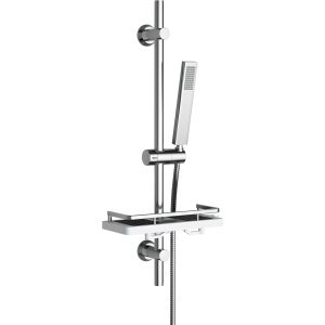 Colonne de douche avec &eacute;tag&egrave;re de douche/porte-savon, barre de douche en acier inoxydable de 70 cm, Ensemble de douche et pommeau de douche, douchette avec tuyau et support, Chrom&eacute; - Neuf