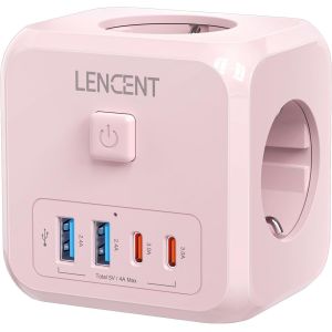 Murale Europe Prise Multiple Secteur USB Multiprise Murale, 7 en 1 Cube Chargeur USB avec 3 Sorties AC 4000W, 2 Type C et 2 Ports USB, avec Interrupteur Id&eacute;al pour Salon Bureau Chambre,Rose - Neuf