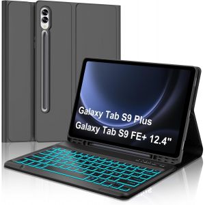 Coque Clavier pour Samsung Galaxy Tab S9 FE+/Tab S9 FE Plus 12.4"" 2023, AZERTY Francais Clavier Retroeclaire Magnetique Detachable pour Samsung Tab S9 FE+ 12.4"", Noir - Neuf