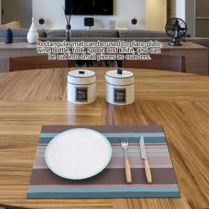 Hjlian Set De Table Isolant Thermique En Pvc A Rayures, Impermeable, Pour Vaisselle, Bol, Assiette, Fourchette, Set De Table (Bleu) - Neuf
