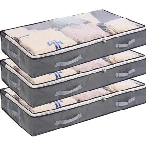 Lot De 3 Sacs De Rangement Pliables Sous Le Lit, 60 X 45 X 15 Cm, Grande Capacité, Avec Fenêtre Transparente, Poignées Renforcées, Fermeture Éclair Non Tissée.-Générique - Neuf