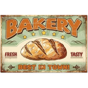 Eryi-Plaque En Métal Humoristique " Bakery Fresh Tasty Best In Town " 8x12pouces Pour Garage Jardin Plaque Artistique Décoration Murale Pour Maison Cuisine Bar Club Café Verger - Neuf