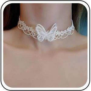 Kal-Collier Ras Cou Dentelle Collier Ras Cou Dentelle Papillon Blanc Collier Ras Cou Tatouage Gothique Collier Dentelle Vintage Fleur Creuse Ras Cou Dentelle Ball Party Bijoux Pour Femmes Etfilles - Neuf