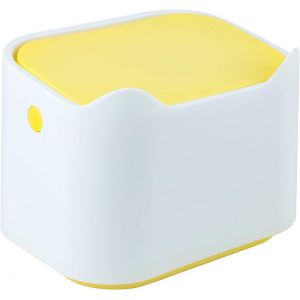 Petite poubelle de table, mini poubelle de table portable, couvercle à pression, support de boîte à mouchoirs de bureau pour maison, bureau, cuisine, chambre, salle de bain, voiture (jaune + blanc) - Neuf