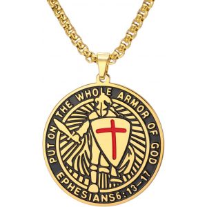Trahoo-Collier Avec Pendentif En Forme De Croix De L'armure Entière De Dieu Pour Homme Éphésiens 6:16-17 Chevaliers Templiers Croisés Amulette Religieuse En Acier Inoxydable Boîte À Bijoux Collier - Neuf