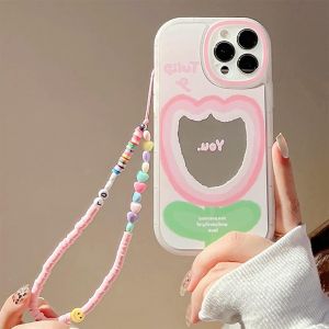 Compatible Avec Bracelet Perl&eacute; Coque Iphone 13 Miroir Housse Avec Glitter Perle Dragonne Cha&icirc;ne Paillettes Bracelet Protection Wave Design Femme Fille Etui Pour Iphone 13.[U1401] - Neuf