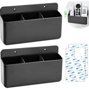 Yemaesre-Porte Télécommande 2 Pièces Rangement Télécommande Tv Noir Boite Télécommande Universel Support Télécommande Mural Auto-Adhésif Rangement Mural Pour Bureaux Chambres À Coucher Salons Cuisine - Neuf