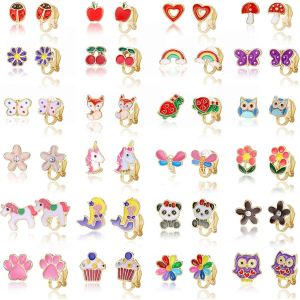 Cmjaagur-24 Paires Boucles D'oreilles Clip Boucles D'oreilles Sans Oreilles Percées Pour Fille Adolescente Femme Enfants Bambin Animaux Mignon Papillon Hypoallergénique Boucles D'oreilles En[M173] - Neuf