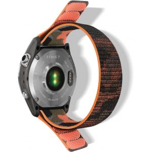 Nylon Bracelet Pour Garmin Quatix 8 47Mm/Quatix 7 Pro/Tactix 8 47Mm/Fenix8 47 Mm/F¿nix 7Pro/F¿nix 6Pro Bracelet Respirant Pour Descent G2/Fenix E/Epix 2 (Quickfit 22Mm, Camouflage Orange) - Neuf
