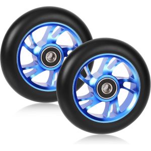 100mm Freestyle Scooter Wheels: 2 Replacement Parts With Abec-9 For City Scooter Stunt, Pu 88a Electric Scooter Wheel, Scooter Wheel (Blue) - Neuf