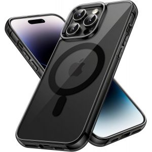 SJZG-Coque Magn&eacute;tique Pour Iphone 14 Pro Max 6,7 Pouces Compatible Avec Magsafe Recharge Sans Fil, &Eacute;tui Housse De T&eacute;l&eacute;phone Antichoc, Dos Transparente Anti-Rayures (Noir) - Neuf