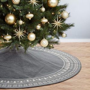Dremisland Gris Jupe D'arbre De Noël, 48"" Tricot Jupe D'arbre De Noël Avec Flocon De Neige, Épaisse Rustique Décorations De Noël Pour Les Vacances, Tapis De Couverture, Jupe D'arbre - Neuf