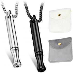 Trahoo-2 Pcs Collier De Respiration,Chaînes Respiratoires,Pour La Méditation De Soulagement De L'anxiété,Pour Hommes Femmes(Argent+Noir) Avec 2 Sac De Rangement - Neuf