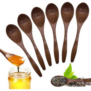 Eryi-Cuillère À Café En Bois 6 Pièces, Petite Cuillere En Bois Naturelles Faites À La Main Pour Chocolat Chaud Miel Café Thé Accessoires De Cuisine - Neuf