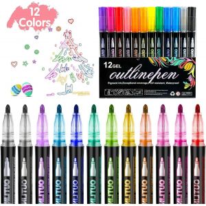 12pcs Stylos De Couleur Paillet&eacute;s, Marqueurs De Couleur &Agrave; Double Ligne, Feutres Paillet&eacute;s Pour Dessin Artistique, Fabrication De Cartes De V?Ux,Scrapbooking - Neuf