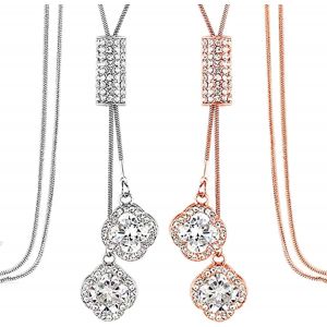 Collier Long, Tricot Cha&icirc;ne Pendentif, En Forme De Tr&egrave;fle &Agrave; Quatre Feuilles Pour Les Femmes Et Les Filles - Neuf