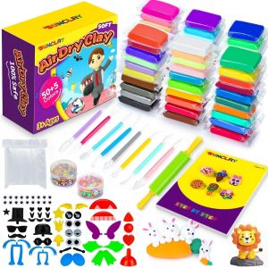 Pate a Modeler 55 Couleurs Argile Autodurcissante avec 80 Pages de Tutoriels 9 Outils 5 Accessoires P&acirc;te &agrave; Modeler Jouet Cr&eacute;atif Cadeau pour Enfant Gar&ccedil;ons Filles 3 4 5 6 7 8-12 Ans - Neuf