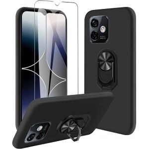 JGD-Coque Compatible avec Ulefone Note 16 Pro (6.52") Noir Housse et Support Rotatif 360&deg; et Verre tremp&eacute; &eacute;cran Film Protecteur - &Eacute;tui Souple Silicone TPU Case Cover Black - Neuf