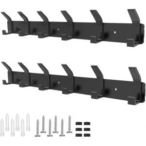 Lot de 2 pat&egrave;res murales avec 6 crochets en m&eacute;tal porte-manteau mural pour chambre &agrave; coucher, salle de bain, cuisine (noir) - Neuf