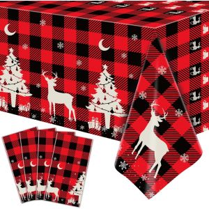 Sjzg-4 Packs De Nappes De No&euml;l No&euml;l Nappe &Agrave; Carreaux Rouge Et Noir Nappe &Agrave; Carreaux Buffalo 51'' X 86'' Rouge Rectangle Buffalo Plaid Snowflake Table Cover Pour La D&eacute;coration De La F&ecirc;te De No&euml;l - Neuf