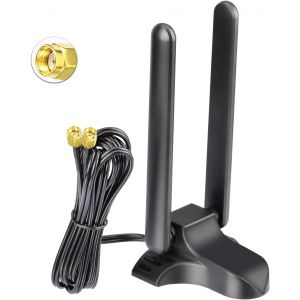 Antenne WiFi 6E Amplificateur de Signal WLAN Base magn&eacute;tique tri-Bande avec c&acirc;ble d'extension RP-SMA 2M pour Cartes de routeur Wi-FI Carte PCI PC Carte m&egrave;re Bluetooth - Neuf
