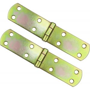 Lot de 2 charni&egrave;res universelles 155x35 mm &agrave; 8 trous - ferrures d'assemblage de meubles menuiserie - en acier zingu&eacute; jaune - pour armoire placard porte - Neuf