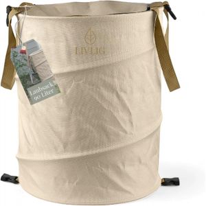 CHECARZHN--NO1-Livlig Sac De Jardin Pop Up 90L, Sac À Feuilles Avec Couvercle, Sac À Déchets De Jardin Stable, Bac À Feuilles Pliable, Beige - Neuf