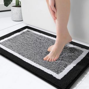 (Noir) 1 Tapis De Bain Doux En Microfibre, Tapis De Salle De Bain Antidérapant, Tapis De Bain Absorbant L'eau De Douche Lavable En Machine Tapis De Sol De Salle De Bain (Noir) - Neuf