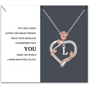 Kal-Colliers Pendentif Lettre Initial Pour Femme, A-Z Avec Pendentif En Forme De Coeur En Forme De Rose Colliers F&ecirc;te Des M&egrave;res No&euml;l Anniversaire Cadeaux Pour Femme M&egrave;re Femme Amie - Neuf