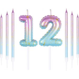 Eryi-Lot De Bougies D'anniversaire Colorées En Forme De Chiffre 12 Avec 6 Bougies Longues, Ensemble De Bougies, 12e Bougie, Bougie Heureuse, Décorations De Gâteaux Pour Fête, Mariage, Anniversaire - Neuf