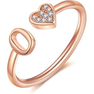 Kal-Bague Femme Or Argent Rose Or Coeur Bague Avec Initiale Lettres Enfant Fille Plaqu&eacute; Or Reglable Ajustable A-Z Collier Femme Bague Fian&ccedil;ailles Accessoires Mode Contemporains Bo&icirc;te Cadeau - Neuf