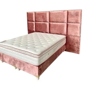 Grand Lit Double Capitonn&eacute; Rose Daim avec Coffre de Rangement - Neuf