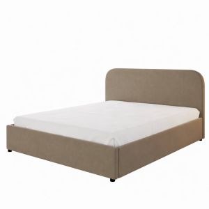 Lit avec coffre de rangement 140x190cm velours taupe HOUSTON - Neuf