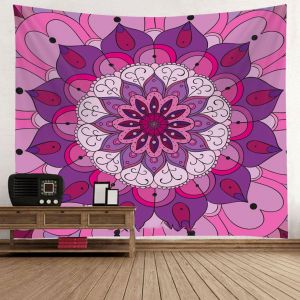 Hjlian Tapisserie Murale Mandala, Tapisserie Geometrique Pour Tapis De Yoga, Tapisserie Pour Dortoir, Mandala Violet Peint A La Main - Neuf