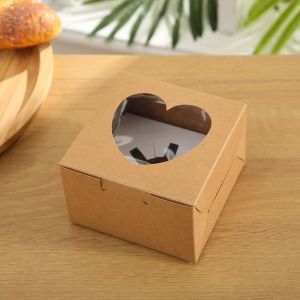 10 X 10 X 6,5 Cm De Papier Kraft Clair En Forme De Coeur De La Fenêtre De Boîtes De 30 Pièces, Vide Cupcake Boîte-Cadeau, Boîtes De Gâteau Desserts Partie Des Mariages De L'emballage De Cadeau - Neuf