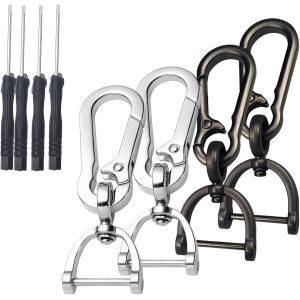 Trahoo-Anneau En D Porte-Clés, 4 Pièces Fermoirs De Homard En Métal, Crochet Fermoir Rotatif Avec 4 Mini Tournevis, Clip De Mousquetons Pivotant À 360°, Attache Porte Clés Pour Homme Femme - Neuf