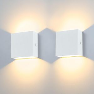 12w Applique Murale Interieur/Exterieur 2 Pack Lampes Murales Led Etanches Ip65 Lampe Lumi&egrave;re Haut Et Bas Design 3000k Blanc Chaud Appliques Murales Pour Salon Chambre(2 Pack,Blanc) - Neuf