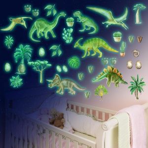 ERYI-Stickers Muraux Enfant Dinosaures Lumineux Autocollant Muraux Lumineux Dinosaure Amovible Autocollant Pour Enfant Garçons Fille Bébé Chambres Plafond Décoration(Vert) - Neuf