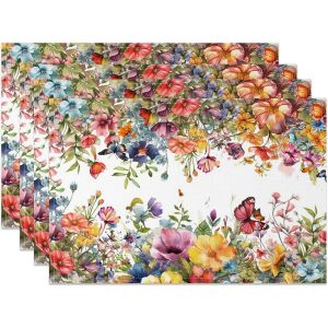 ERYI-Lot De 4 Sets De Table Colorés À Motif Floral - 45 X 30 Cm - Motif Jardin Printanier - Lavables - Pour Cuisine, Salle À Manger - Neuf