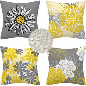 Cauc-- Housse De Coussin D'ext&eacute;rieur, Imperm&eacute;able, D&eacute;coratif, Housses De Coussin En Coton Lin, Taie Oreiller De Canap&eacute;, Moderne, 4 Pi&egrave;ces, Jaune, 40 X 40 Cm (Lot De 4) - Neuf