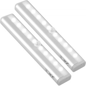 2pcs Led Eclairage Placard Détecteur De Mouvement Avec Bande Magnétique, 10 Led Veilleuse Lumière De Placard À Piles, Éclairage D'armoire, Éclairage Sans Fil Pour Cuisine, Escalier, Couloir - Neuf