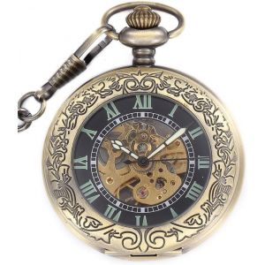Fdjhy-Infinite U Mécanique À Remontage Automatique Lumineux Montre De Poche Mécanique Style De Steampunk Squelette Creux En Acier Pendentif Collier D'or - Neuf