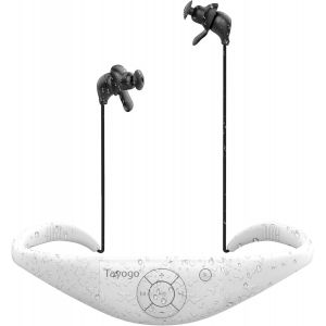 Ecouteur Natation, Lecteur MP3, Memoire 8GB, Etanche IPX8, Charge Magn&eacute;tique et Autonomie 20 Heures, Mode MP3/FM, pour la Natation (Piscine) et Sport(Blanc) - Neuf